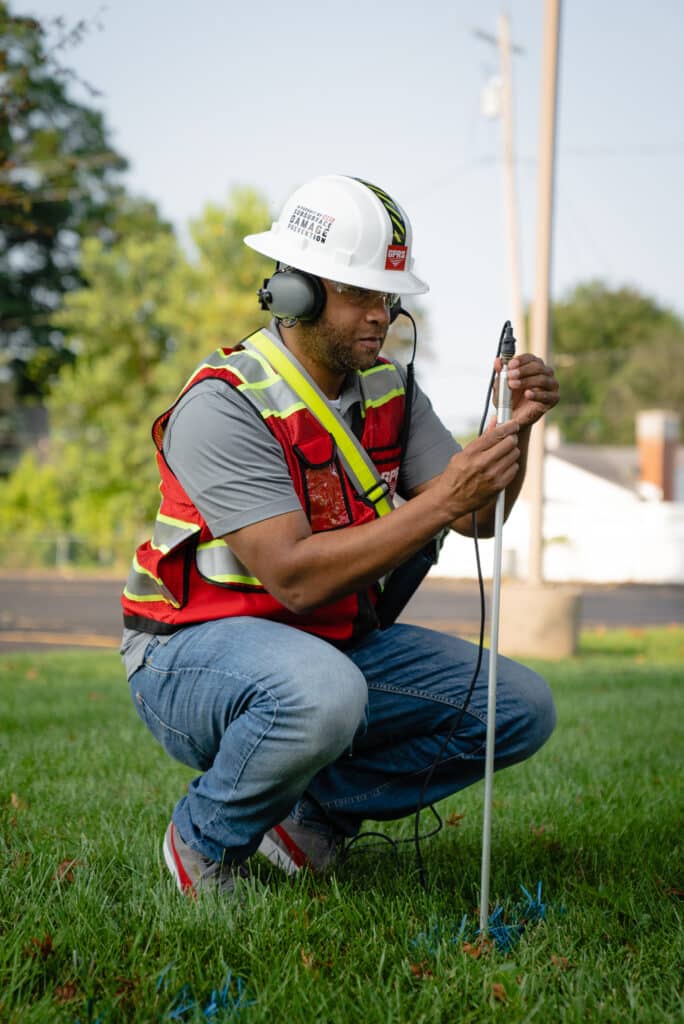 GPRS Leak Detection Specialist Uses Acoustic Listening Device for water pipe leak detection